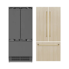 ZLINE Autograph Edition 36 Inch 19.6 cu. ft. Panel Ready French Door Built-In Bottom Freezer Refrigerator with Water Dispenser and Ice Maker with Stainless Steel Interior - SRBIVZ