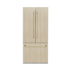 ZLINE Autograph Edition 36 Inch 19.6 cu. ft. Panel Ready French Door Built-In Bottom Freezer Refrigerator with Water Dispenser and Ice Maker with Stainless Steel Interior - SRBIVZ