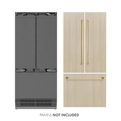 ZLINE Autograph Edition 36 Inch 19.6 cu. ft. Panel Ready French Door Built-In Bottom Freezer Refrigerator with Water Dispenser and Ice Maker with Stainless Steel Interior - SRBIVZ