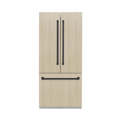ZLINE Autograph Edition 36 Inch 19.6 cu. ft. Panel Ready French Door Built-In Bottom Freezer Refrigerator with Water Dispenser and Ice Maker with Stainless Steel Interior - SRBIVZ