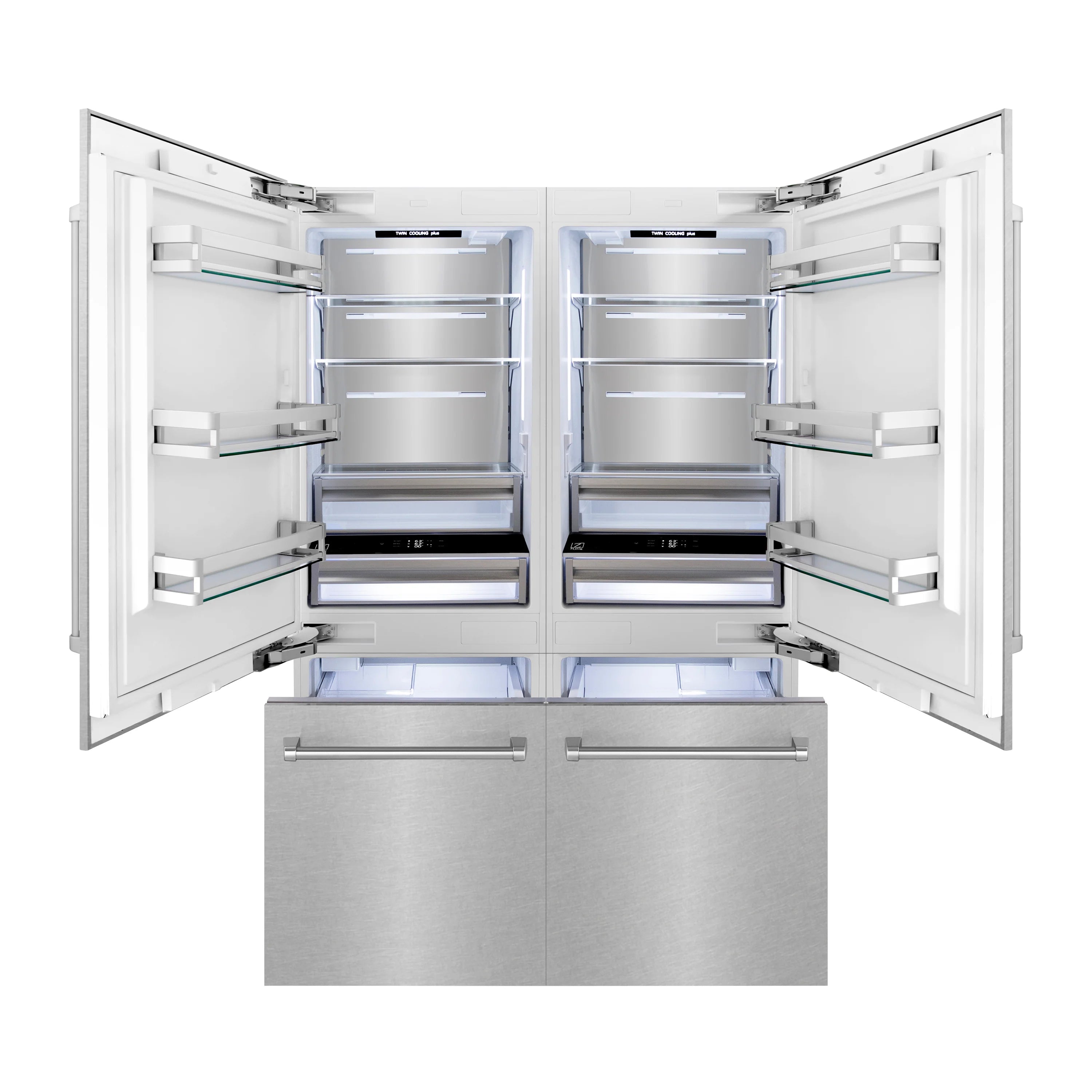 ZLINE 60" 32.2 cu. ft. Built-In 4-Door French Door Freezer Refrigerator with Internal Water and Ice Dispenser in Fingerprint Resistant Stainless Steel (RBIV-SN-60)