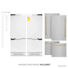 ZLINE 60-Inch Autograph Edition 32.2 cu. ft. Built-in 4-Door French Door Refrigerator with Internal Water and Ice Dispenser in Fingerprint Resistant Stainless Steel with Gold Accents (RBIVZ-SN-60-G)
