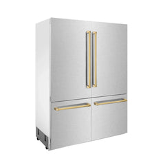 ZLINE 60-Inch Autograph Edition 32.2 cu. ft. Built-in 4-Door French Door Refrigerator with Internal Water and Ice Dispenser in Fingerprint Resistant Stainless Steel with Gold Accents (RBIVZ-SN-60-G)
