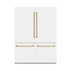 ZLINE 60-Inch Autograph Edition 32.2 cu. ft. Built-in 4-Door French Door Refrigerator with Internal Water and Ice Dispenser in White Matte with Champagne Bronze Accents (RBIVZ-WM-60-CB)