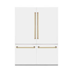 ZLINE 60-Inch Autograph Edition 32.2 cu. ft. Built-in 4-Door French Door Refrigerator with Internal Water and Ice Dispenser in White Matte with Gold Accents (RBIVZ-WM-60-G)