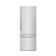ZLINE 30 in. 16.1 cu. ft. Built-In Bottom Freezer Refrigerator with Water Dispenser and Ice Maker in DuraSnow® Stainless Steel with Graphite Gray Interior - GRBIV-SN-30