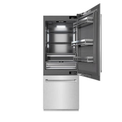 ZLINE 30 in. 16.1 cu. ft. Built-In Bottom Freezer Refrigerator with Water Dispenser and Ice Maker in DuraSnow® Stainless Steel with Graphite Gray Interior - GRBIV-SN-30