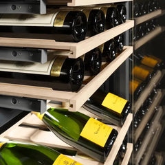 ZLINE Autograph Edition 18 in. 9.0 cu. ft. Triple Zone 68 Bottle Left Hinge Column Wine Cooler in Stainless Steel with Polished Gold Accents - RCWVLZ-30418-G - The Home Selection