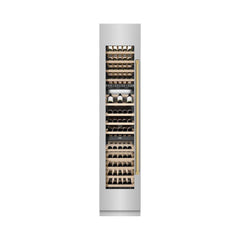 ZLINE Autograph Edition 18 in. 9.0 cu. ft. Triple Zone 68 Bottle Left Hinge Column Wine Cooler in Stainless Steel with Polished Gold Accents - RCWVLZ-30418-G - The Home Selection