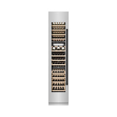 ZLINE Autograph Edition 18 in. 9.0 cu. ft. Triple Zone 68 Bottle Left Hinge Column Wine Cooler in Stainless Steel with Matte Black Accents - RCWVLZ-30418-MB - The Home Selection
