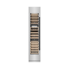 ZLINE Autograph Edition 18 in. 9.0 cu. ft. Triple Zone 68 Bottle Left Hinge Column Wine Cooler in Stainless Steel with Matte Black Accents - RCWVLZ-30418-MB - The Home Selection