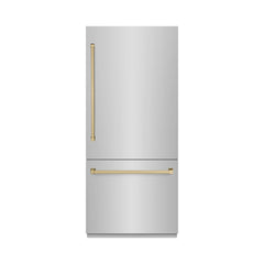 ZLINE Autograph Edition 36 in. 19.8 cu. ft. Built-In Bottom Freezer Refrigerator with Water Dispenser and Ice Maker in Stainless Steel with Graphite Gray Interior - GRBITZ-304-36