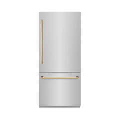ZLINE Autograph Edition 36 in. 19.8 cu. ft. Built-In Bottom Freezer Refrigerator with Water Dispenser and Ice Maker in Stainless Steel with Graphite Gray Interior - GRBITZ-304-36