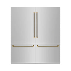 ZLINE Autograph Edition 72 in. 39.6 cu. ft. French Door Built-In Bottom Freezer Refrigerator with Water Dispensers and Ice Makers in Stainless Steel with Graphite Gray Interior Helix Handles - GRBITZ-30472