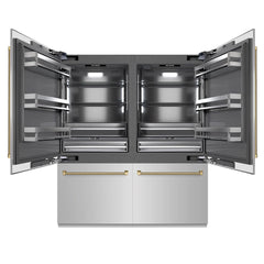 ZLINE Autograph Edition 72 in. 39.6 cu. ft. French Door Built-In Bottom Freezer Refrigerator with Water Dispensers and Ice Makers in Stainless Steel with Graphite Gray Interior Helix Handles - GRBITZ-30472