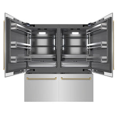 ZLINE Autograph Edition 72 in. 39.6 cu. ft. French Door Built-In Bottom Freezer Refrigerator with Water Dispensers and Ice Makers in Stainless Steel with Graphite Gray Interior Helix Handles - GRBITZ-30472