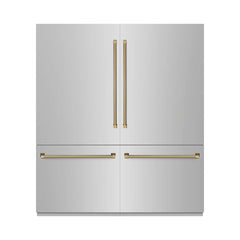 ZLINE Autograph Edition 72 in. 39.6 cu. ft. French Door Built-In Bottom Freezer Refrigerator with Water Dispensers and Ice Makers in Stainless Steel with Graphite Gray Interior Helix Handles - GRBITZ-30472
