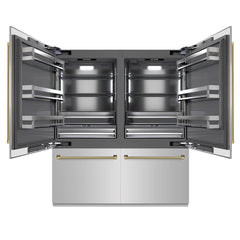 ZLINE Autograph Edition 72 in. 39.6 cu. ft. French Door Built-In Bottom Freezer Refrigerator with Water Dispensers and Ice Makers in Stainless Steel with Graphite Gray Interior Helix Handles - GRBITZ-30472