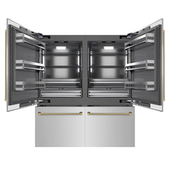 ZLINE Autograph Edition 72 in. 39.6 cu. ft. French Door Built-In Bottom Freezer Refrigerator with Water Dispensers and Ice Makers in Stainless Steel with Graphite Gray Interior Helix Handles - GRBITZ-30472