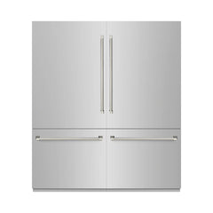 ZLINE Autograph Edition 72 in. 39.6 cu. ft. French Door Built-In Bottom Freezer Refrigerator with Water Dispensers and Ice Makers in Stainless Steel with Graphite Gray Interior Helix Handles - GRBITZ-30472