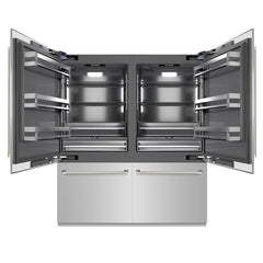 ZLINE Autograph Edition 72 in. 39.6 cu. ft. French Door Built-In Bottom Freezer Refrigerator with Water Dispensers and Ice Makers in Stainless Steel with Graphite Gray Interior Helix Handles - GRBITZ-30472