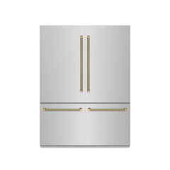 ZLINE Autograph Edition 60 in. 32.2 cu. ft. French Door Built-In Bottom Freezer Refrigerator with Water Dispenser and Ice Maker in Stainless Steel with Graphite Gray Interior Helix Handles - GRBIVZ-30460K