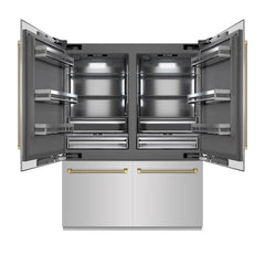 ZLINE Autograph Edition 60 in. 32.2 cu. ft. French Door Built-In Bottom Freezer Refrigerator with Water Dispenser and Ice Maker in Stainless Steel with Graphite Gray Interior Helix Handles - GRBIVZ-30460K
