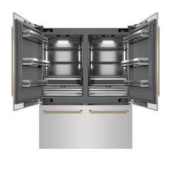 ZLINE Autograph Edition 60 in. 32.2 cu. ft. French Door Built-In Bottom Freezer Refrigerator with Water Dispenser and Ice Maker in Stainless Steel with Graphite Gray Interior Helix Handles - GRBIVZ-30460K