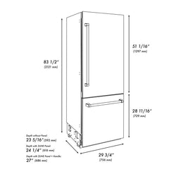 ZLINE 30 Inch 16.1 cu. ft. Built-In Bottom Freezer Refrigerator with Water Dispenser and Ice Maker in Stainless Steel - RBIV