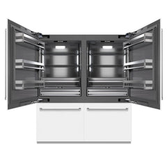 ZLINE 72 in. 39.6 cu. ft. French Door Built-In Bottom Freezer Refrigerator with Water Dispensers and Ice Makers in White Matte with Graphite Gray Interior - GRBIT