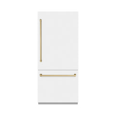 ZLINE Autograph Edition 36 in. 19.8 cu. ft. Built-In Bottom Freezer Refrigerator with Water Dispenser and Ice Maker in White Matte with Graphite Gray Interior - GRBITZ-WM-36
