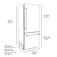 ZLINE Autograph Edition 36 in. 19.8 cu. ft. Built-In Bottom Freezer Refrigerator with Water Dispenser and Ice Maker in White Matte with Graphite Gray Interior - GRBITZ-WM-36