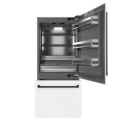ZLINE Autograph Edition 36 in. 19.8 cu. ft. Built-In Bottom Freezer Refrigerator with Water Dispenser and Ice Maker in White Matte with Graphite Gray Interior - GRBITZ-WM-36