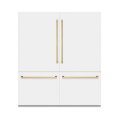 ZLINE 72 in. 39.6 cu. ft. French Door Built-In Bottom Freezer Refrigerator with Water Dispensers and Ice Makers in White Matte with Graphite Gray Interior - GRBIT