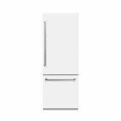 ZLINE Autograph Edition 30 in. 16.1 cu. ft. Built-In Bottom Freezer Refrigerator with Water Dispenser and Ice Maker in White Matte with Accents