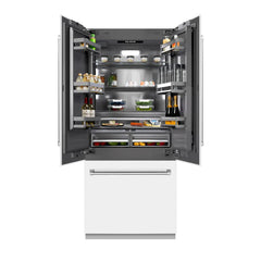 ZLINE 36 in. 19.6 cu. ft. French Door Built-In Bottom Freezer Refrigerator with Water Dispenser and Ice Maker in White Matte with Graphite Gray Interior - GRBIV