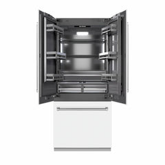 ZLINE 36 in. 19.6 cu. ft. French Door Built-In Bottom Freezer Refrigerator with Water Dispenser and Ice Maker in White Matte with Graphite Gray Interior - GRBIV