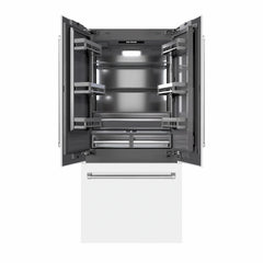 ZLINE 36 in. 19.6 cu. ft. French Door Built-In Bottom Freezer Refrigerator with Water Dispenser and Ice Maker in White Matte with Graphite Gray Interior - GRBIV