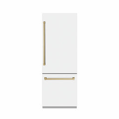 ZLINE Autograph Edition 30 in. 16.1 cu. ft. Built-In Bottom Freezer Refrigerator with Water Dispenser and Ice Maker in White Matte with Accents