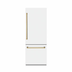 ZLINE Autograph Edition 30 in. 16.1 cu. ft. Built-In Bottom Freezer Refrigerator with Water Dispenser and Ice Maker in White Matte with Accents