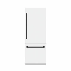 ZLINE Autograph Edition 30 in. 16.1 cu. ft. Built-In Bottom Freezer Refrigerator with Water Dispenser and Ice Maker in White Matte with Accents