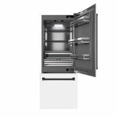 ZLINE Autograph Edition 30 in. 16.1 cu. ft. Built-In Bottom Freezer Refrigerator with Water Dispenser and Ice Maker in White Matte with Accents