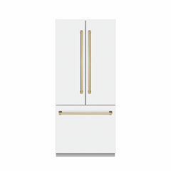 ZLINE 36 in. 19.6 cu. ft. French Door Built-In Bottom Freezer Refrigerator with Water Dispenser and Ice Maker in White Matte with Graphite Gray Interior - GRBIV