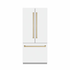 ZLINE 36 in. 19.6 cu. ft. French Door Built-In Bottom Freezer Refrigerator with Water Dispenser and Ice Maker in White Matte - SRBIV