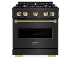 ZLINE Autograph Edition 30 in. 4.2 cu. ft. Classic Gas Range with 4 Burner Cooktop and Convection Gas Oven in Black Stainless Steel and Champagne Bronze Accents