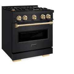 ZLINE Autograph Edition 30 in. 4.2 cu. ft. Classic Gas Range with 4 Burner Cooktop and Convection Gas Oven in Black Stainless Steel and Champagne Bronze Accents