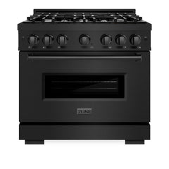 ZLINE 36 in. 5.2 cu. ft. Classic Dual Fuel Range with 6 Burner Gas Cooktop and Electric Convection Oven in Black Stainless Steel - CDRB-36