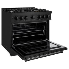 ZLINE 36 in. 5.2 cu. ft. Classic Dual Fuel Range with 6 Burner Gas Cooktop and Electric Convection Oven in Black Stainless Steel - CDRB-36