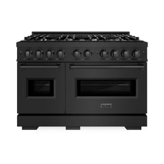 ZLINE 48 in. 6.7 cu. ft. Classic Double Oven Dual Fuel Range with 8 Burner Gas Cooktop in Black Stainless Steel - CDRB-48