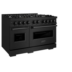 ZLINE 48 in. 6.7 cu. ft. Classic Double Oven Dual Fuel Range with 8 Burner Gas Cooktop in Black Stainless Steel - CDRB-48